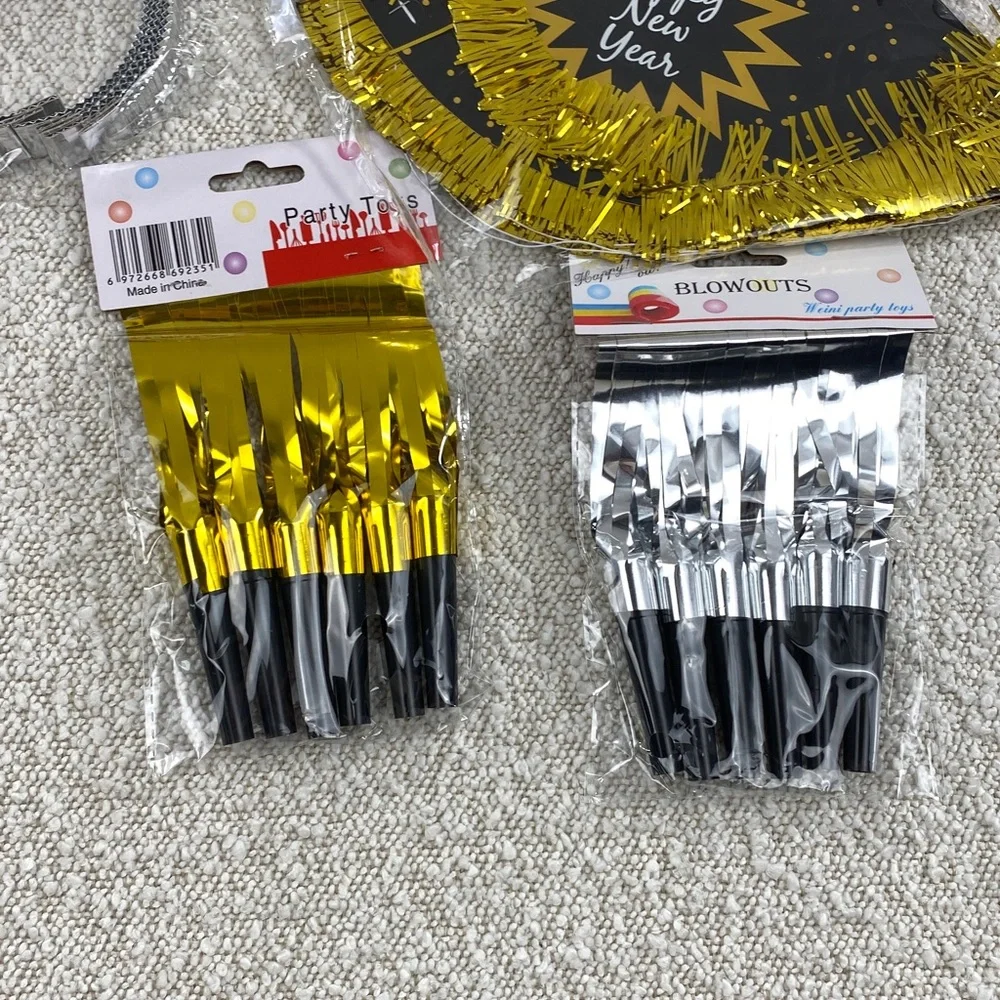 New Year's Party Supplies Set with Gold and Silver Accents
